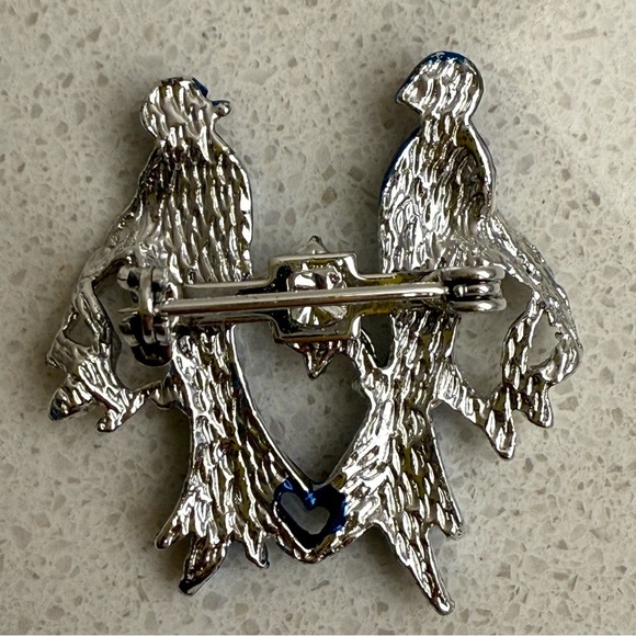 Vintage Blue Lovebirds Brooch Pin Silver Tone Enamel - Picture 4 of 7